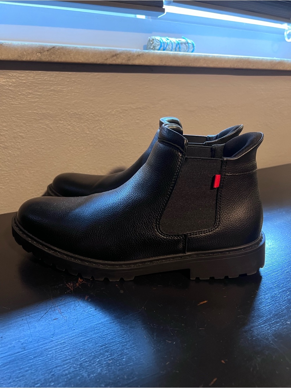 Marc Jacobs Black Leather Chelsea Boots with Red Pull Tab